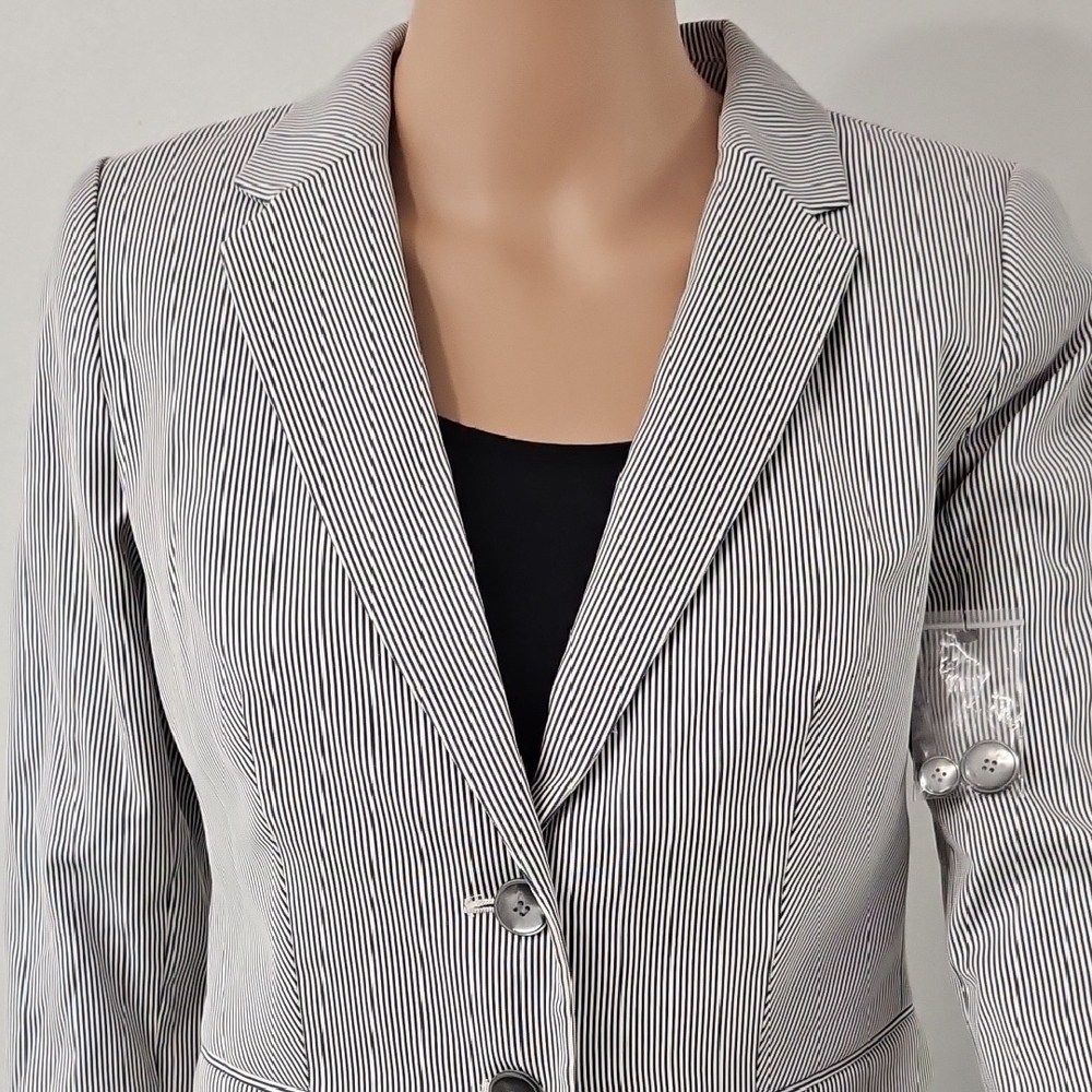 The Limited Black & White Striped Cotton Blend Tailored Blazer SP